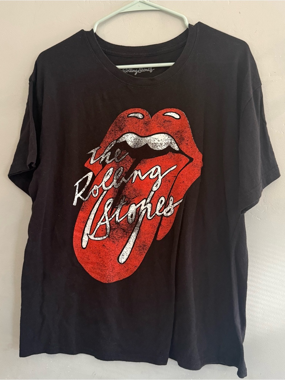 The Rolling Stones Black Cotton Tee with Iconic Red Tongue Logo